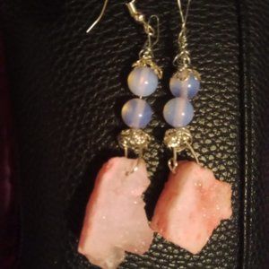 P.Lar Designs Chic Pink Drusy Agate Energy & Pink Opalite Healing Dangle Earring